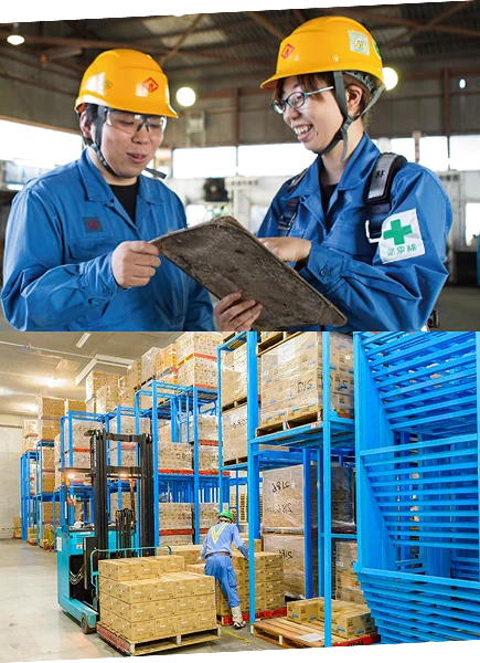 3直2交替制で働く男女の従業員と現場の様子